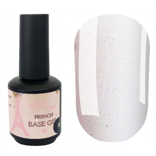 NailApex French Base 8 молочна камуфлююча база напівпрозора з різнокольоровим шиммером, 15 мл