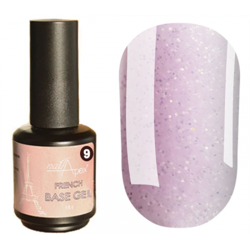 NailApex French Base 9 ніжно-рожева камуфлююча база напівпрозора з шиммером, 15 мл